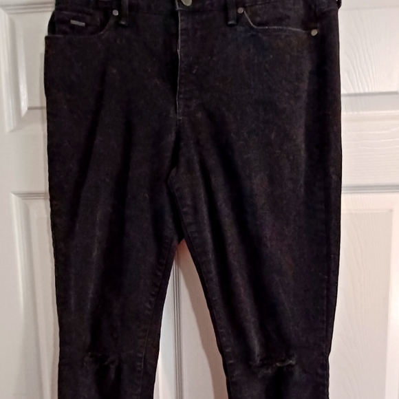Black Crop Distressed Jeans - Picture 1 of 5